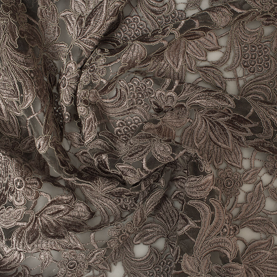 Deep Taupe Embroidered Tulle
