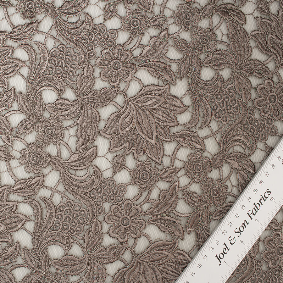 Deep Taupe Embroidered Tulle