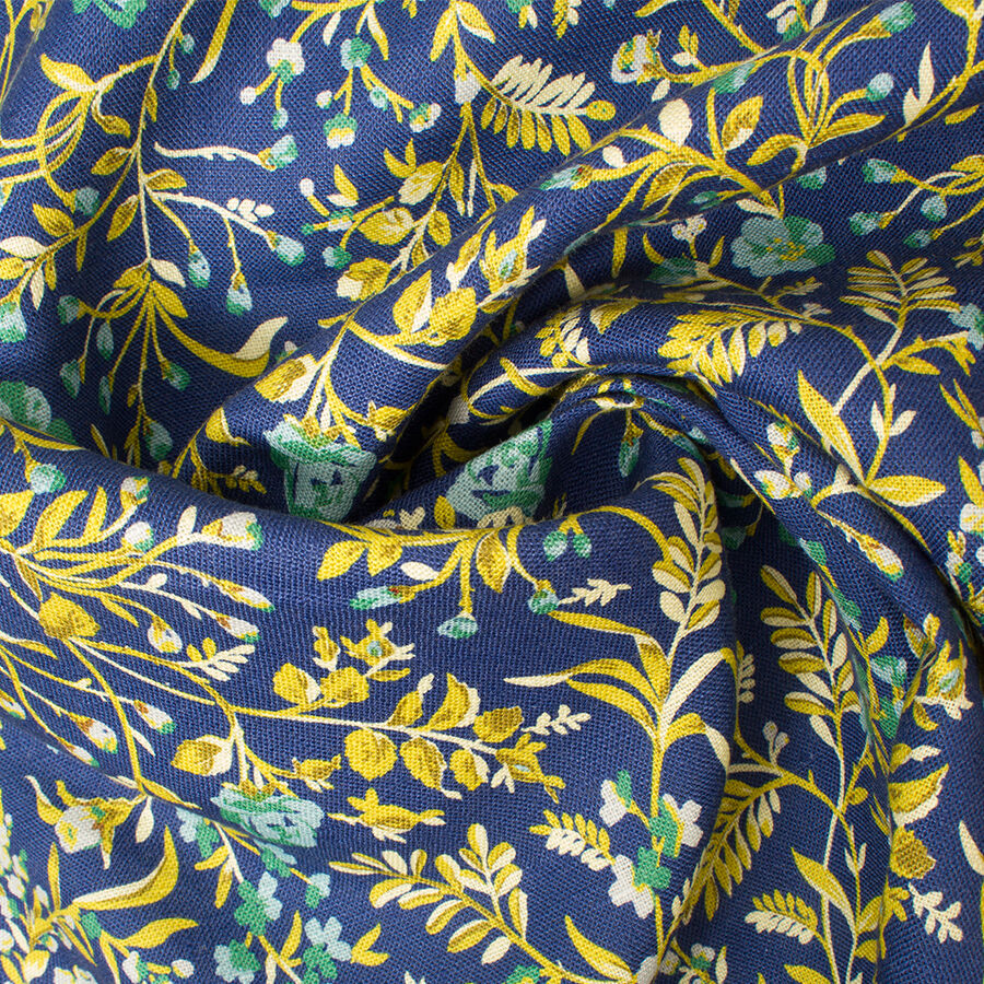 Blue & Green Floral Printed Blue Linen