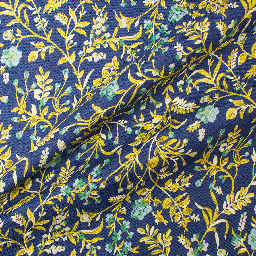 Blue & Green Floral Printed Blue Linen