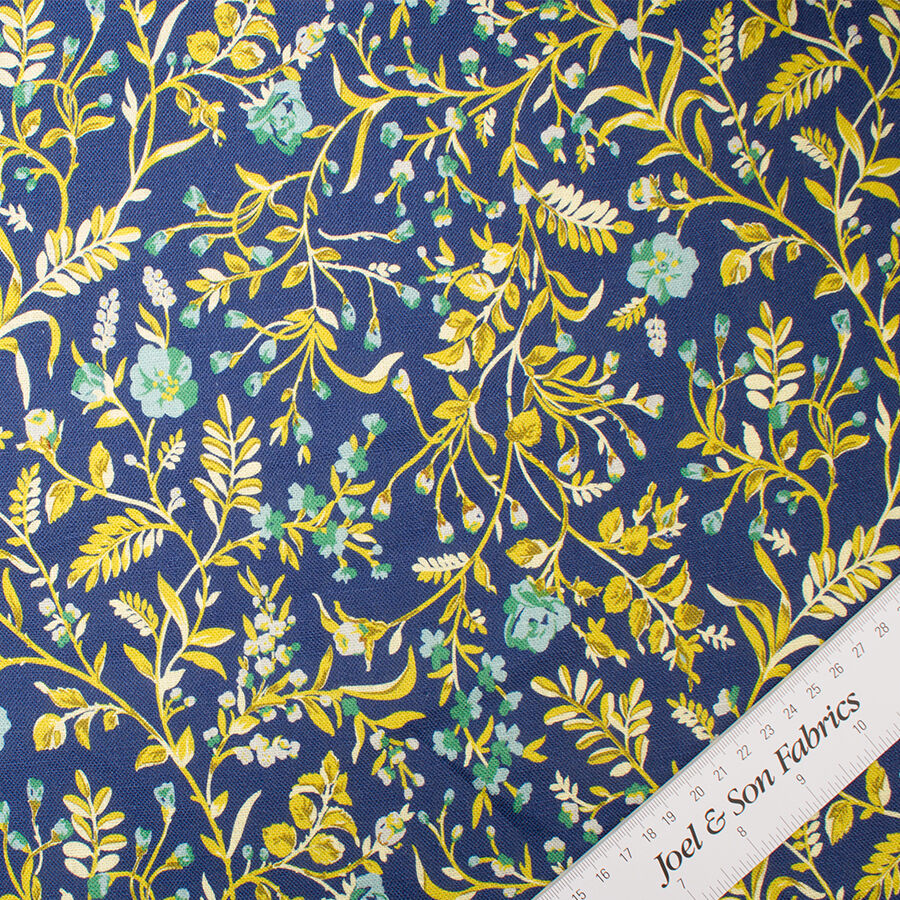 Blue & Green Floral Printed Blue Linen