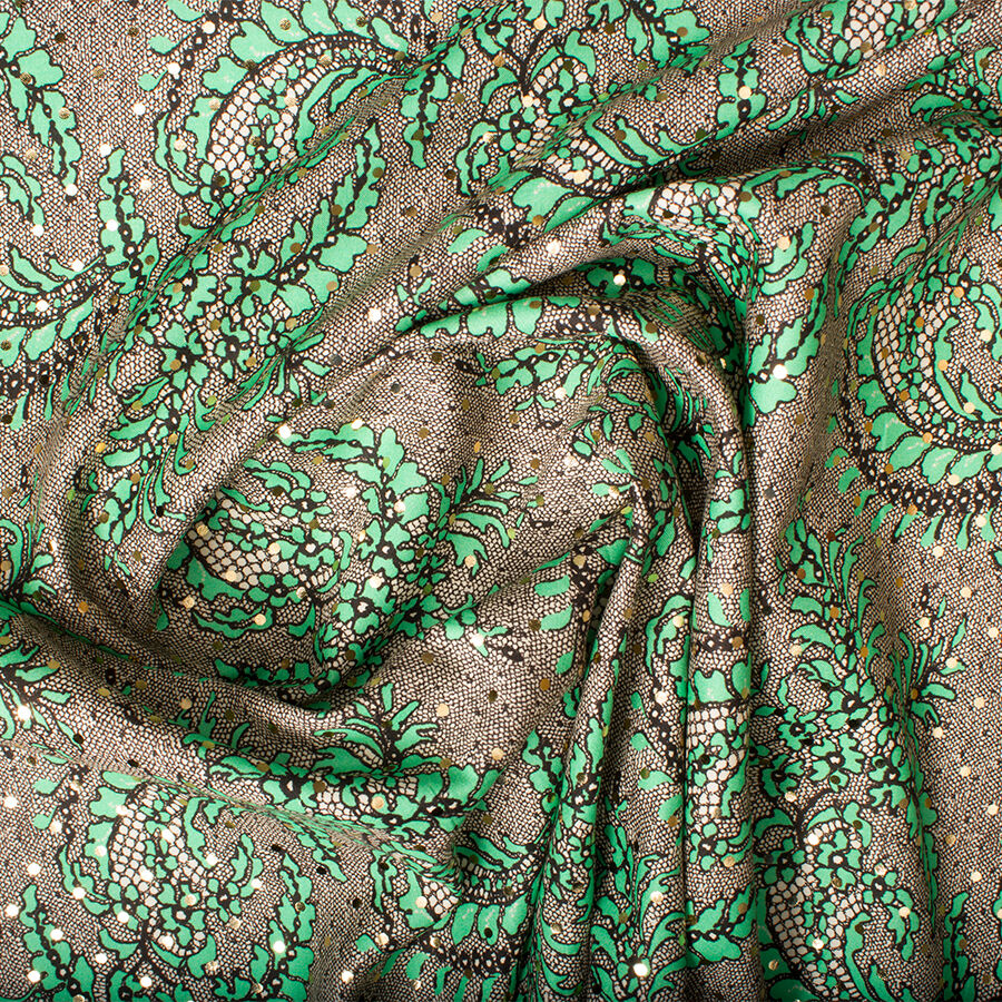 Mint Green & Ivory Gold Laminated Cotton