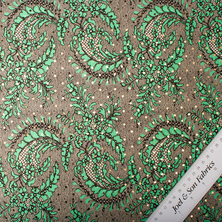 Mint Green & Ivory Gold Laminated Cotton