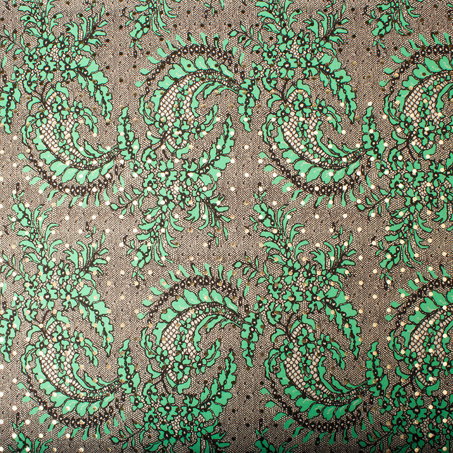 Mint Green & Ivory Gold Laminated Cotton