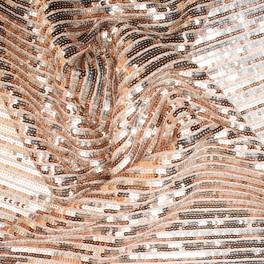 Rose Gold & Silver Striped Sequinned Tulle