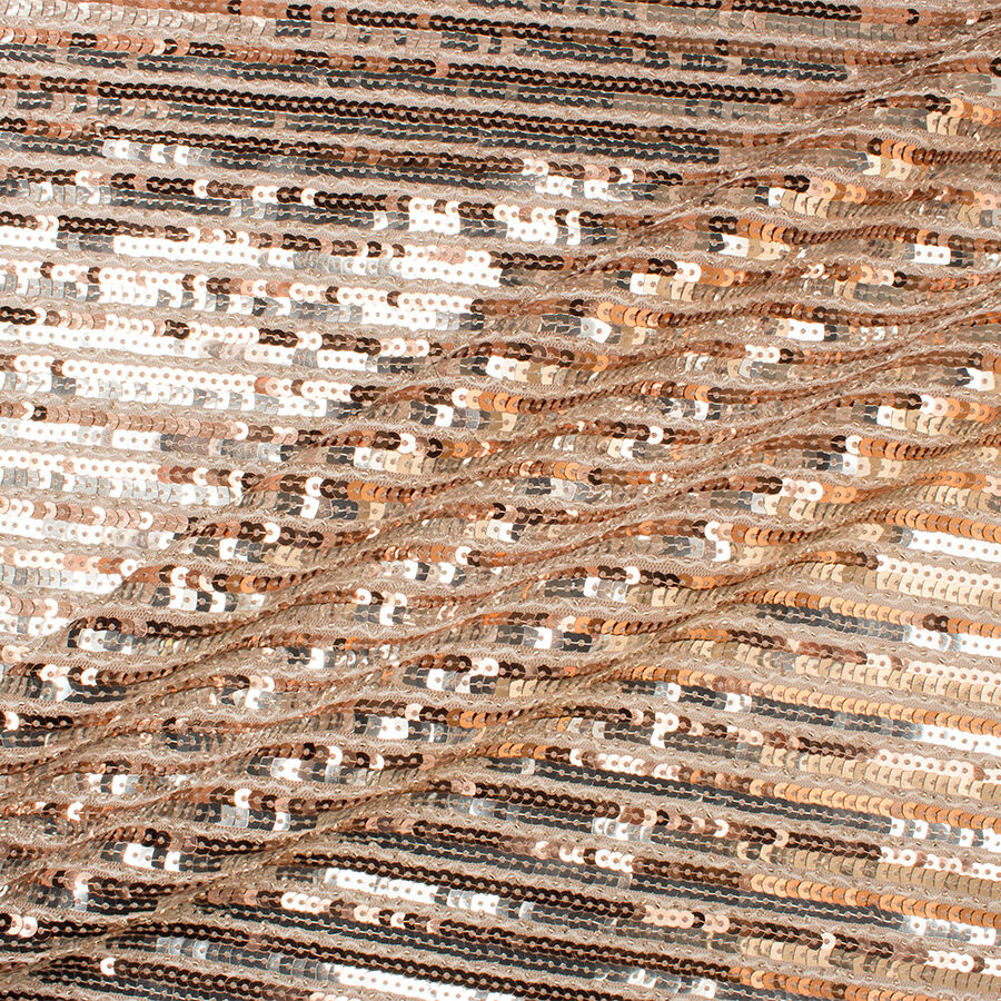 Rose Gold & Silver Striped Sequinned Tulle