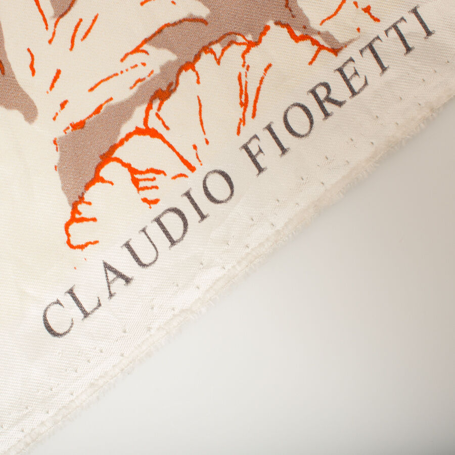 Orange/Ivory Floral Taupe Printed Silk Mikado