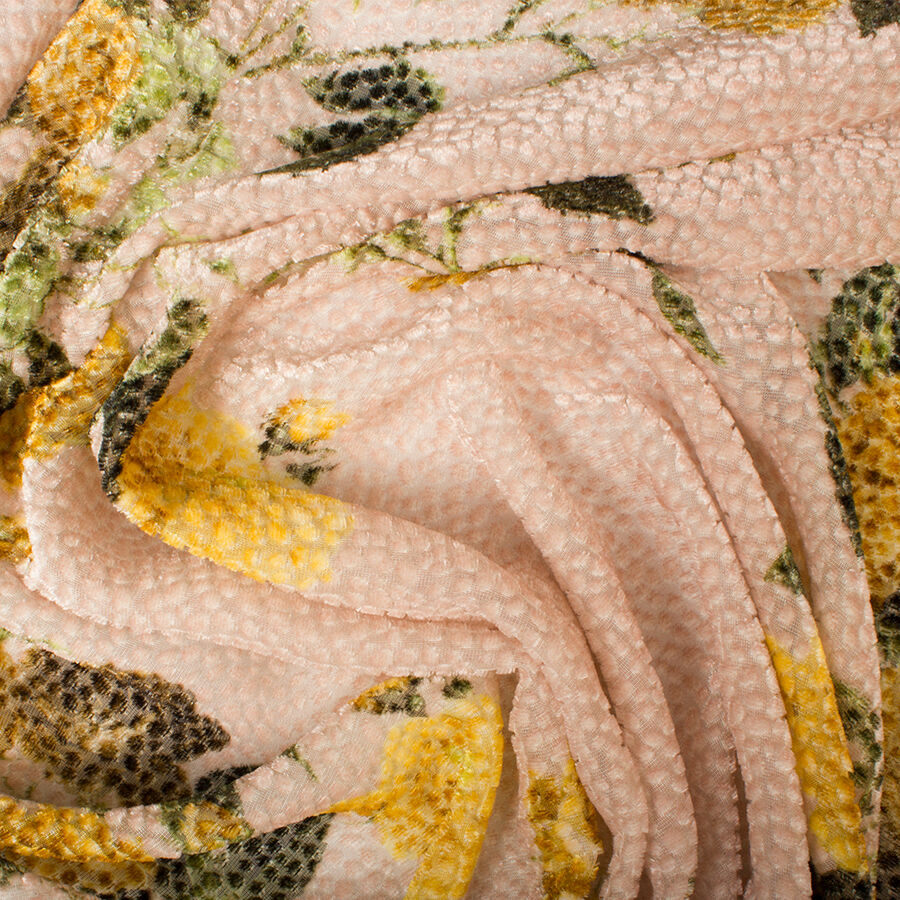 Yellow Floral Pink Devoré Velvet