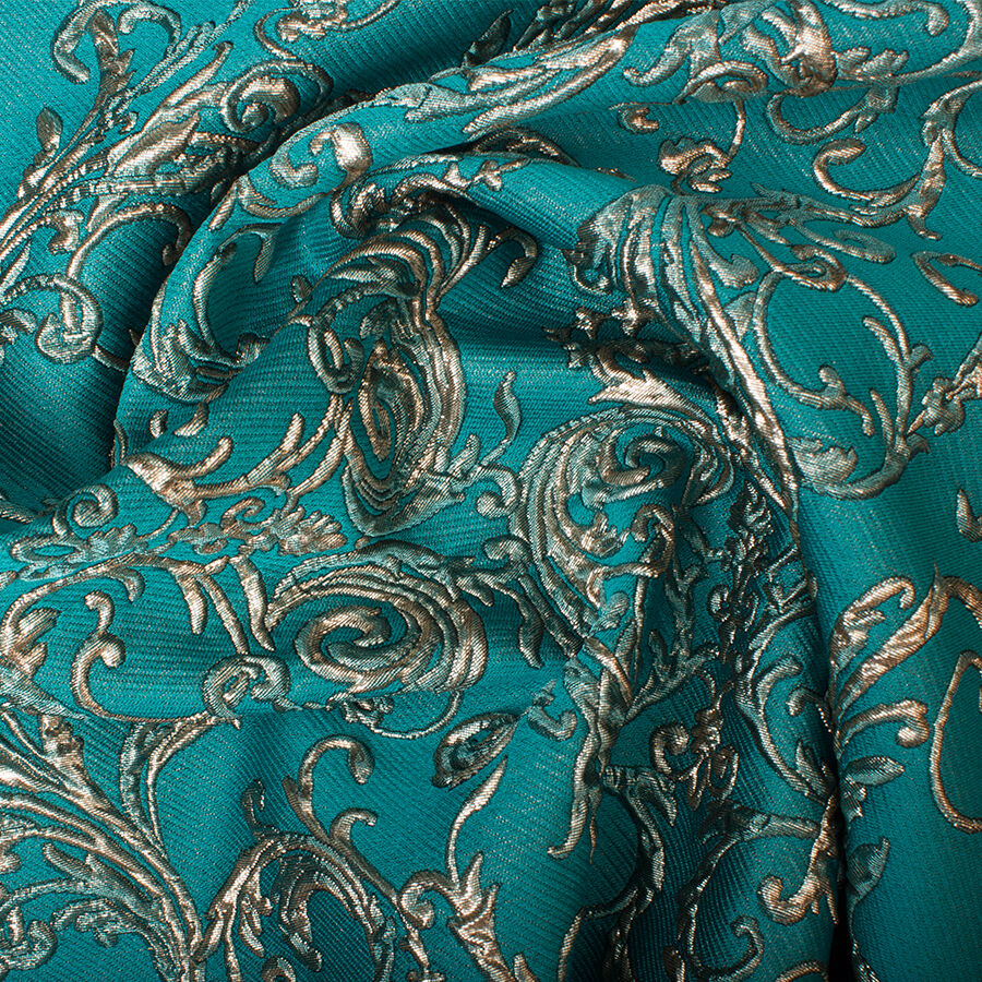 Teal Green & Gold Metallic Cloqué (A 2m Piece)