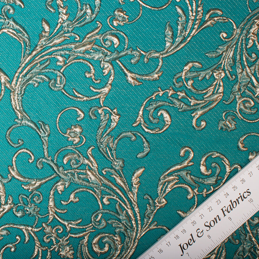 Teal Green & Gold Metallic Cloqué (A 2m Piece)