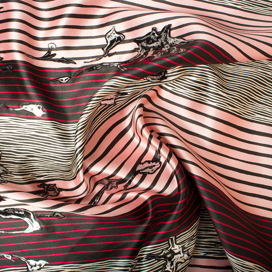 Pink/Black Striped Hand Painted Silk Mikado (A 2m Piece)