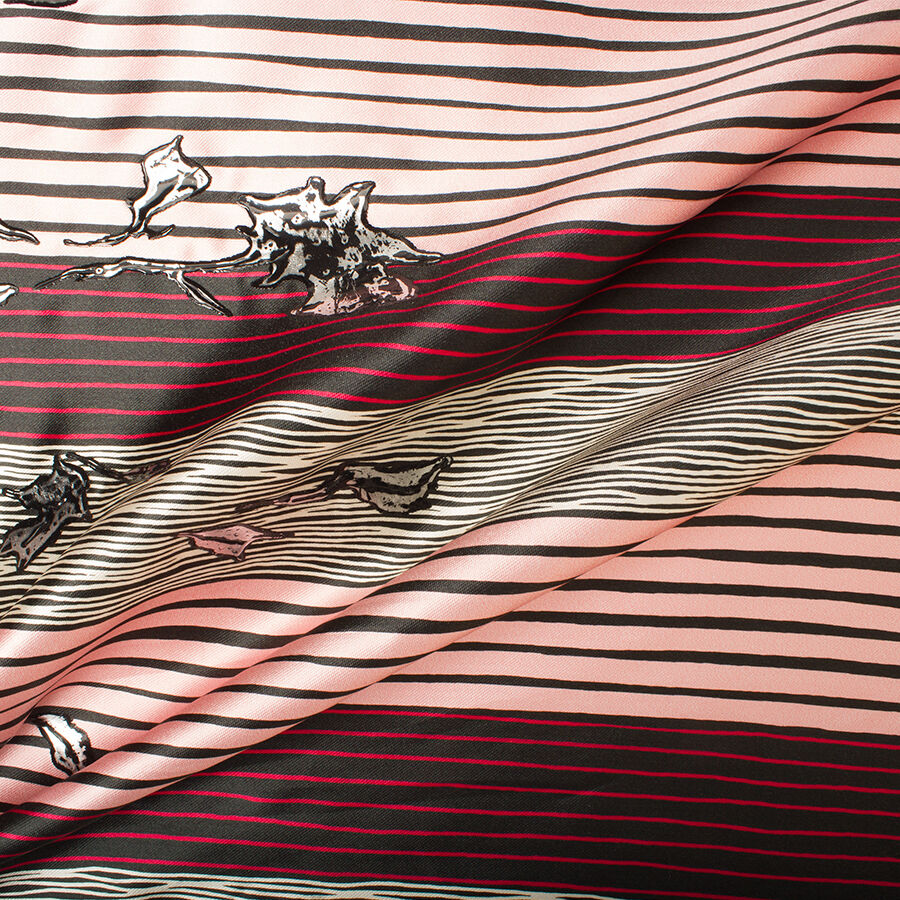 Pink/Black Striped Hand Painted Silk Mikado (A 2m Piece)