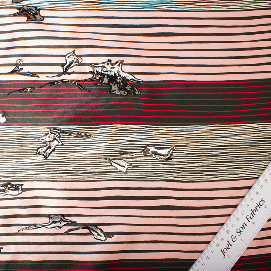 Pink/Black Striped Hand Painted Silk Mikado (A 2m Piece)