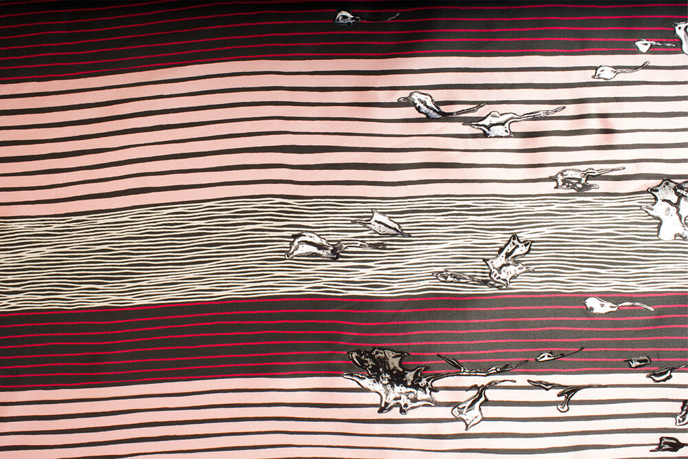 Pink/Black Striped Hand Painted Silk Mikado (A 2m Piece)