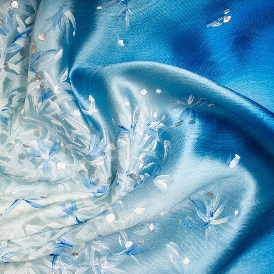 Blue Ombre Hand Painted Silk Mikado (A 2.50m Piece)