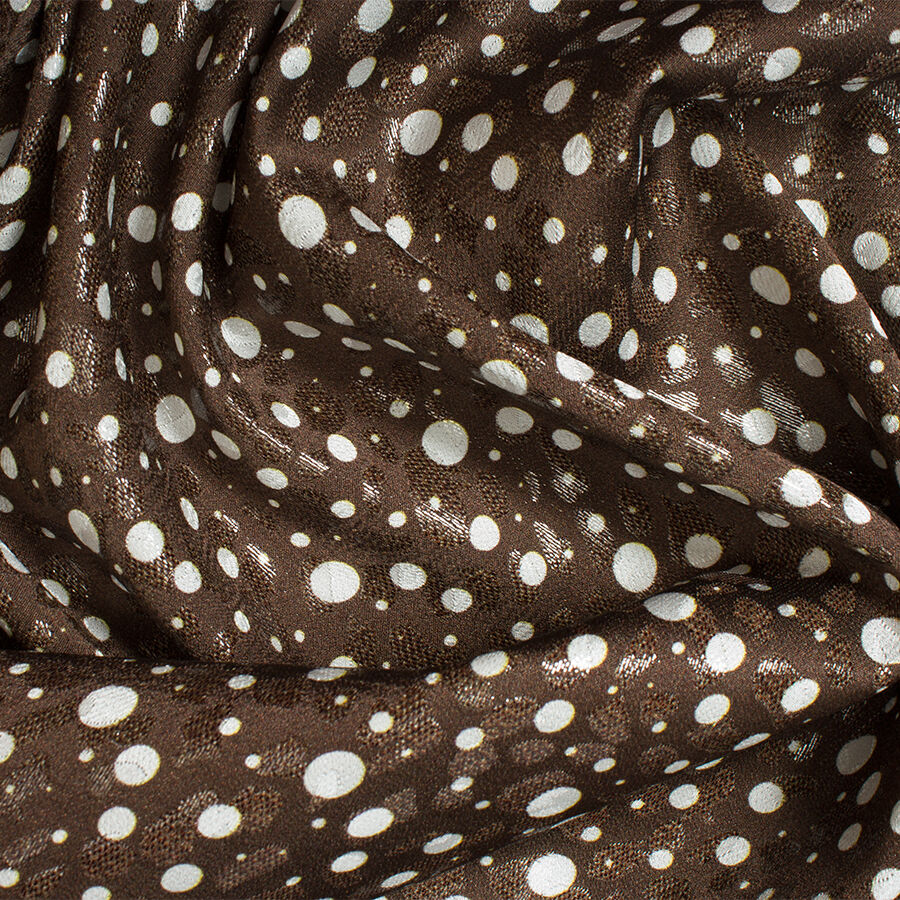 White Spotted Brown Metallic Silk Jacquard