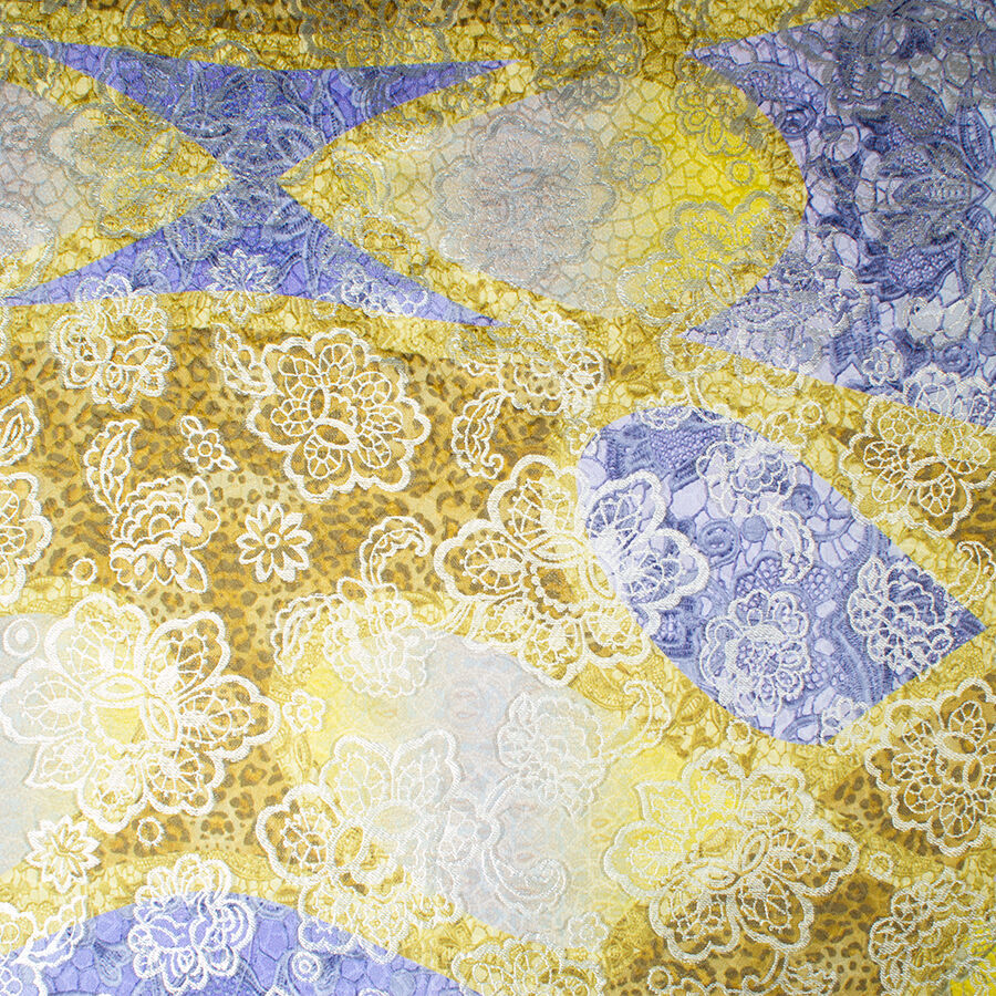 Purple & Yellow Floral Metallic Silk Cloqué