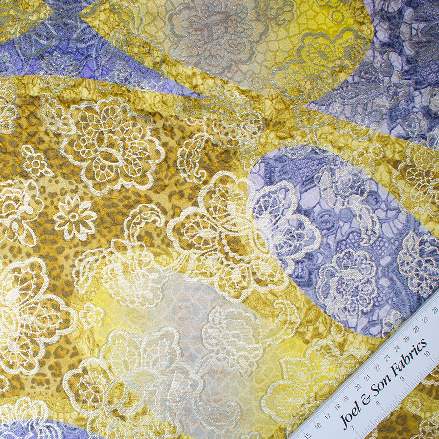 Purple & Yellow Floral Metallic Silk Cloqué