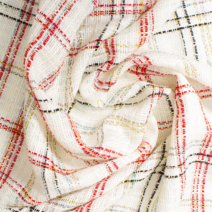 Ivory & Red Mixed Fibre Bouclé