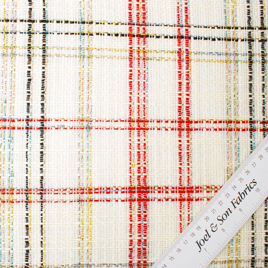 Ivory & Red Mixed Fibre Bouclé