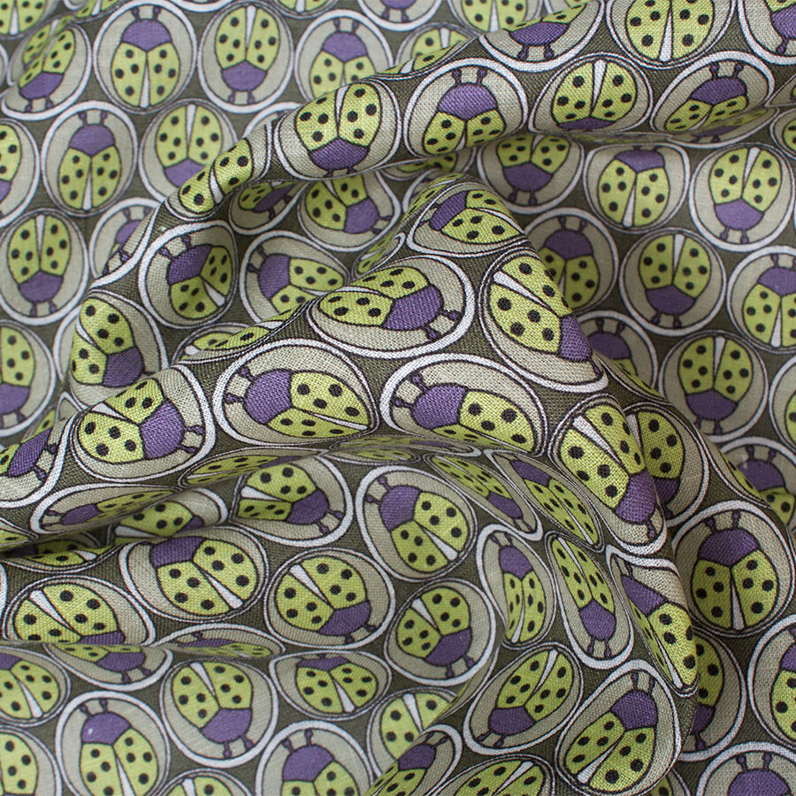 Green & Purple 'Ladybird' Printed Linen