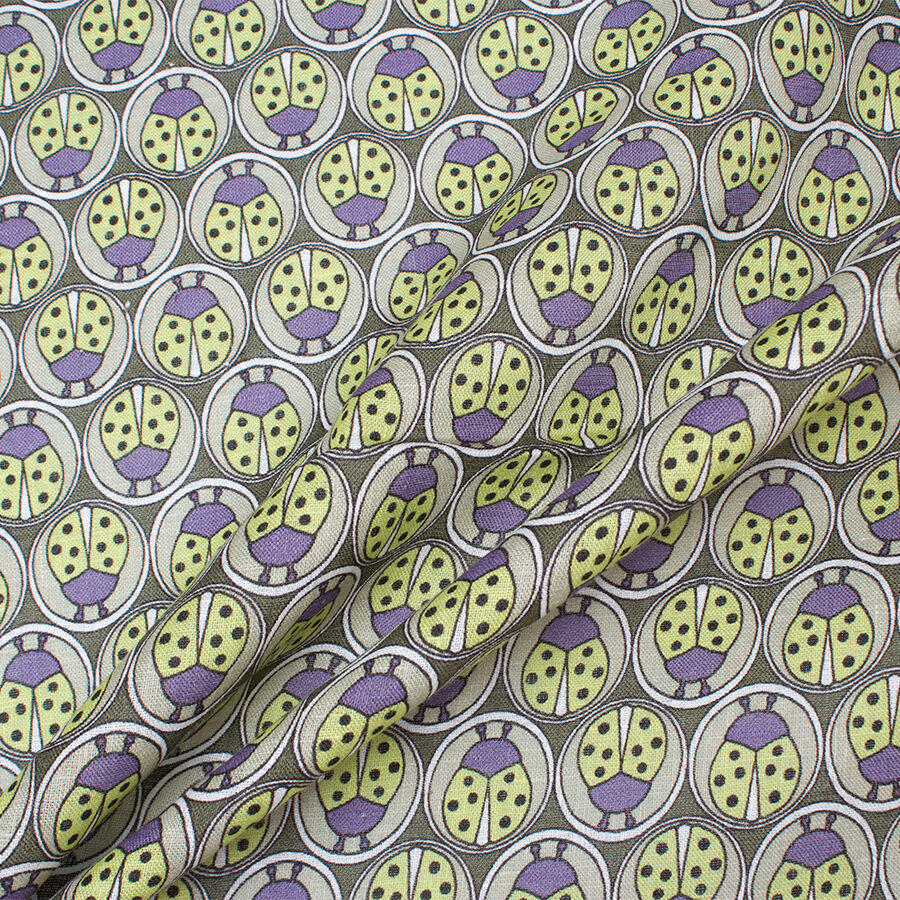 Green & Purple 'Ladybird' Printed Linen