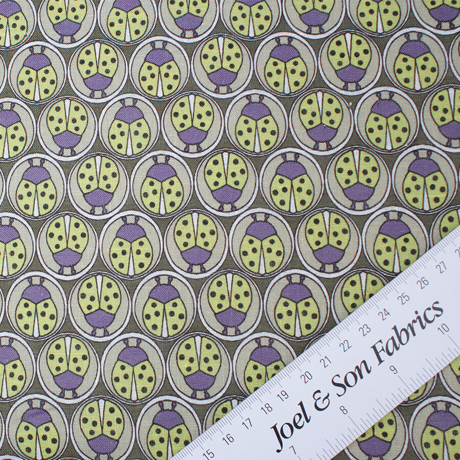 Green & Purple 'Ladybird' Printed Linen