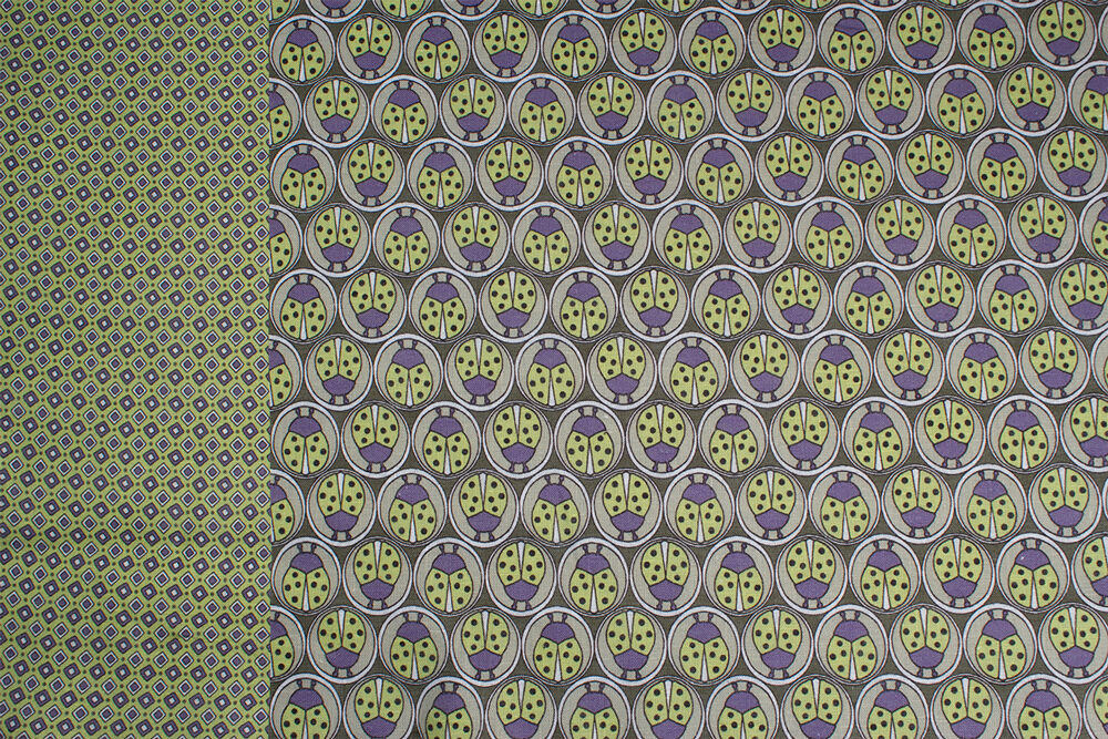 Green & Purple 'Ladybird' Printed Linen