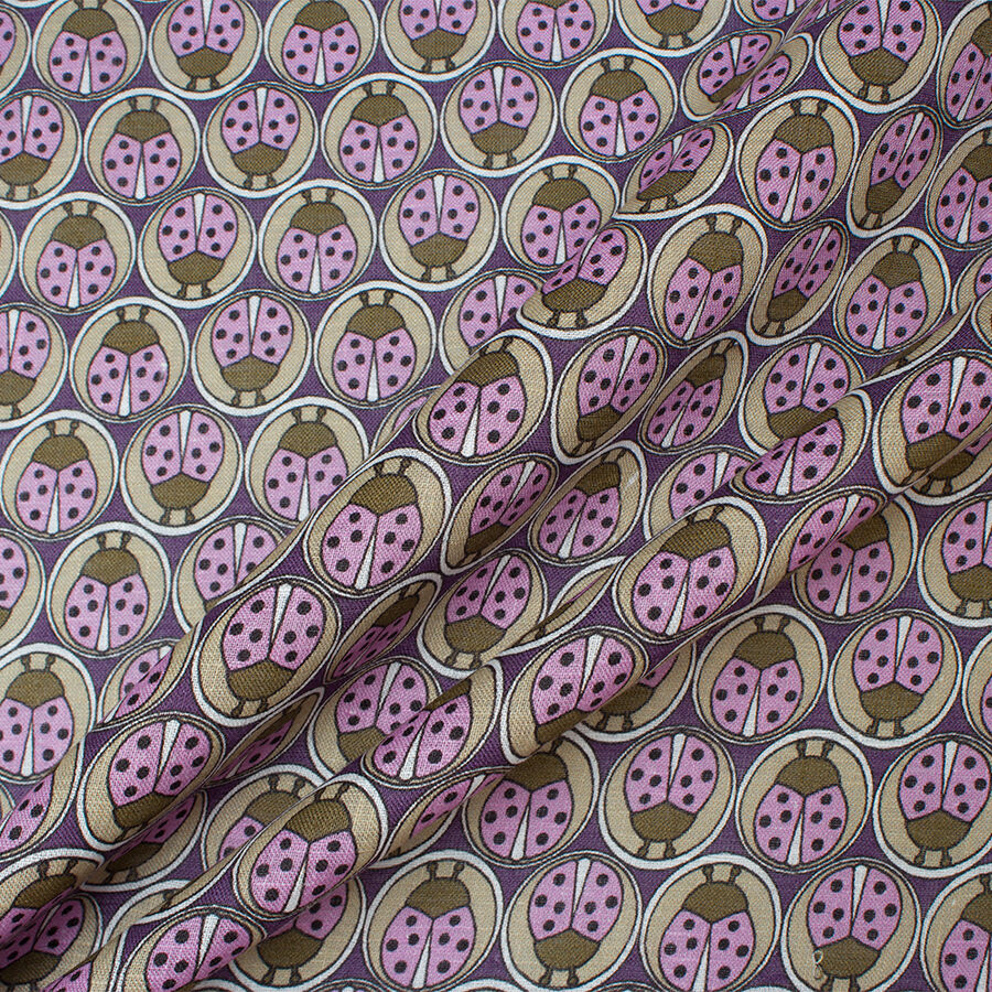 Brown & Pink 'Ladybird' Printed Linen