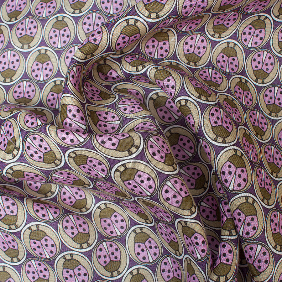 Brown & Pink 'Ladybird' Printed Linen