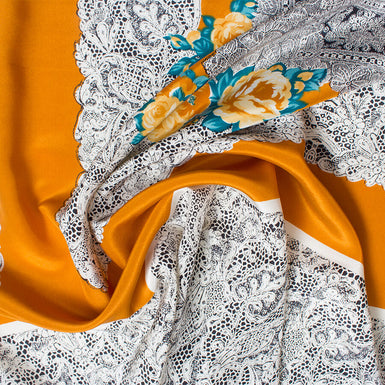 Orange Floral Printed Silk