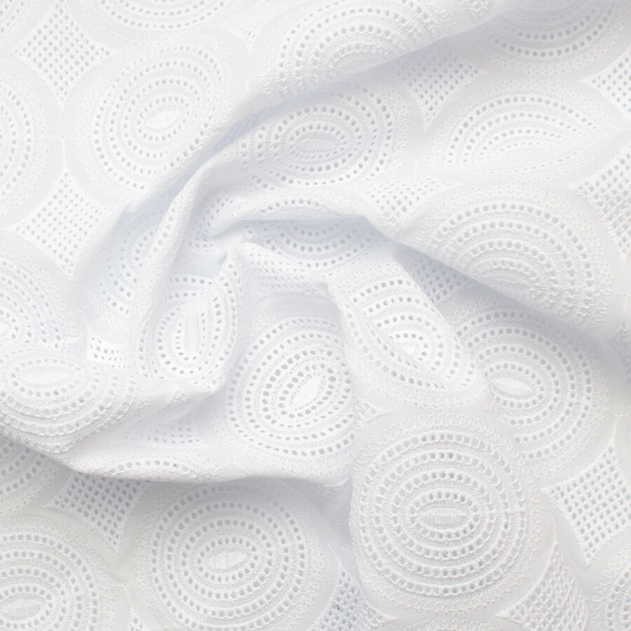 White Geometric Embroidered Cotton