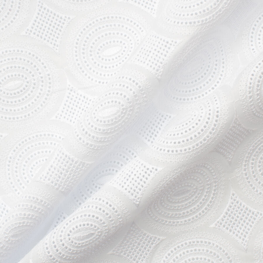 White Geometric Embroidered Cotton