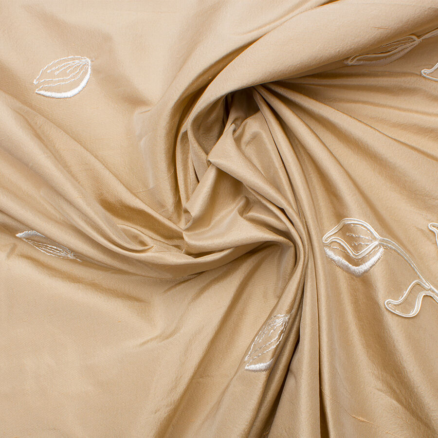 Beige Embroidered Silk Taffeta