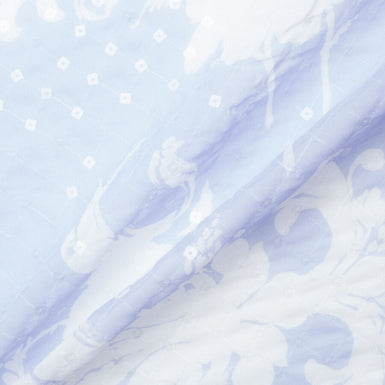 White Floral Sequinned Blue Silk Chiffon