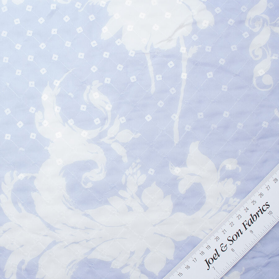 White Floral Sequinned Blue Silk Chiffon