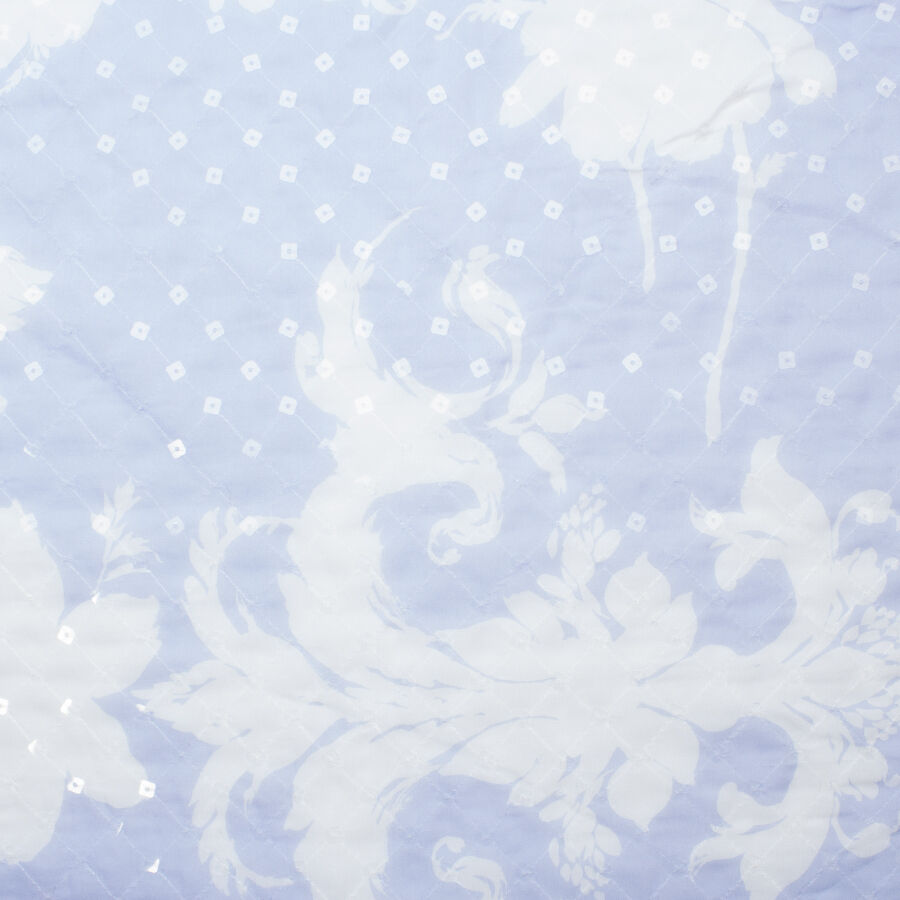 White Floral Sequinned Blue Silk Chiffon