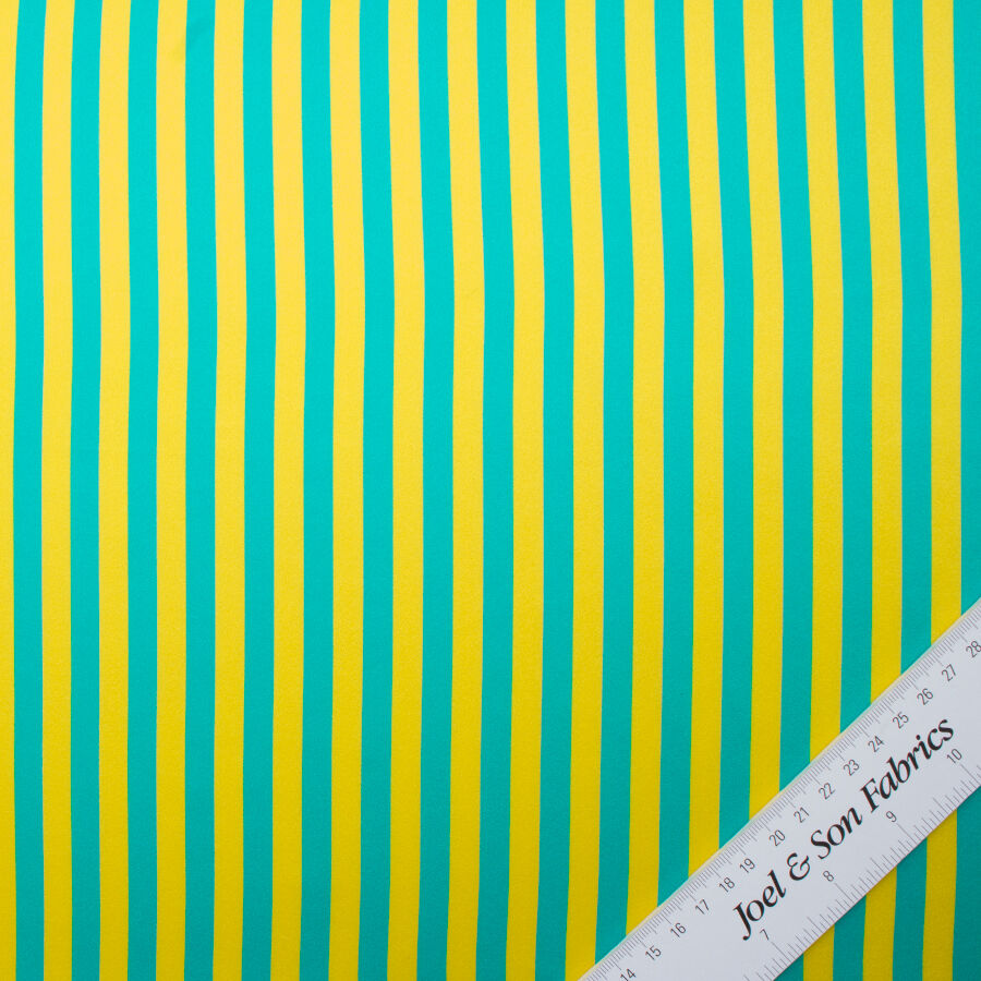Turquoise/Yellow Striped Pure Silk Satin