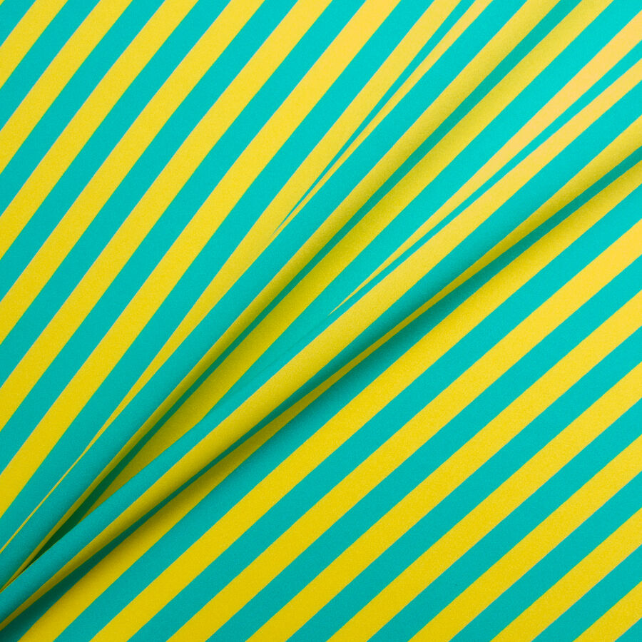Turquoise/Yellow Striped Pure Silk Satin