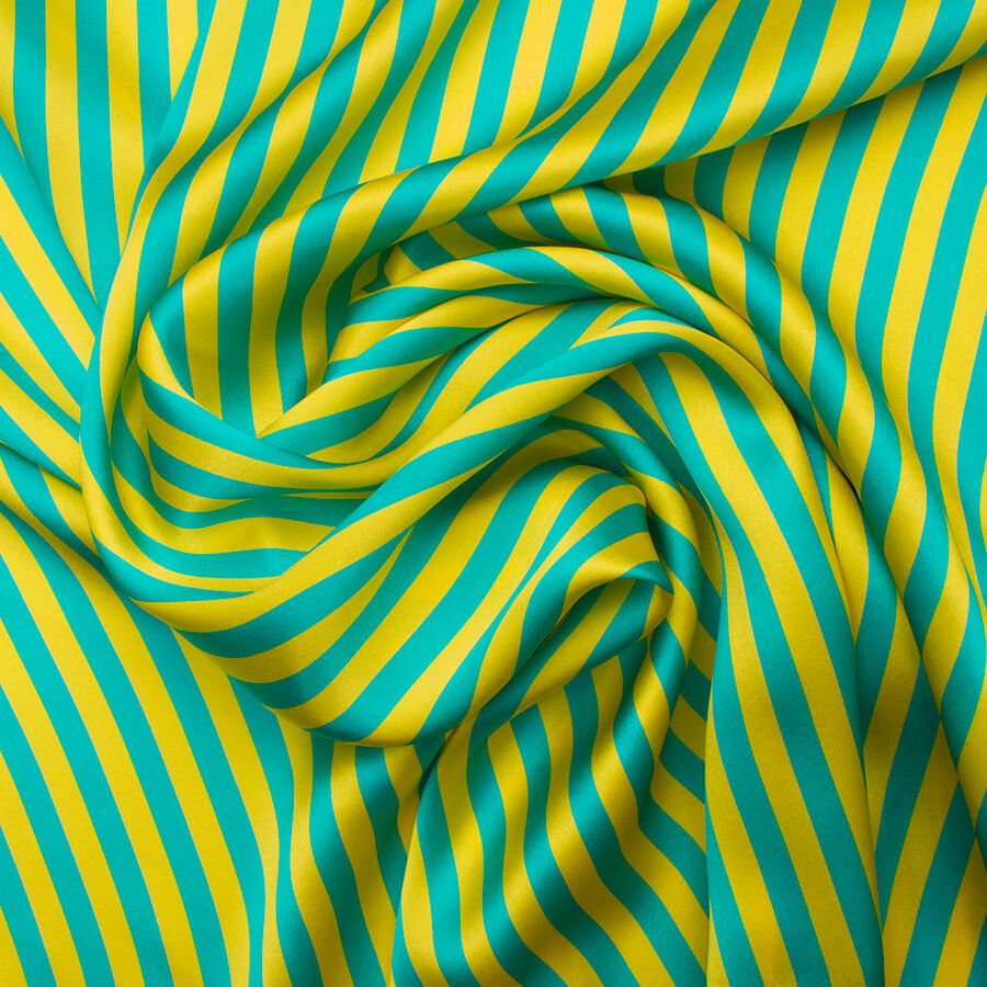 Turquoise/Yellow Striped Pure Silk Satin