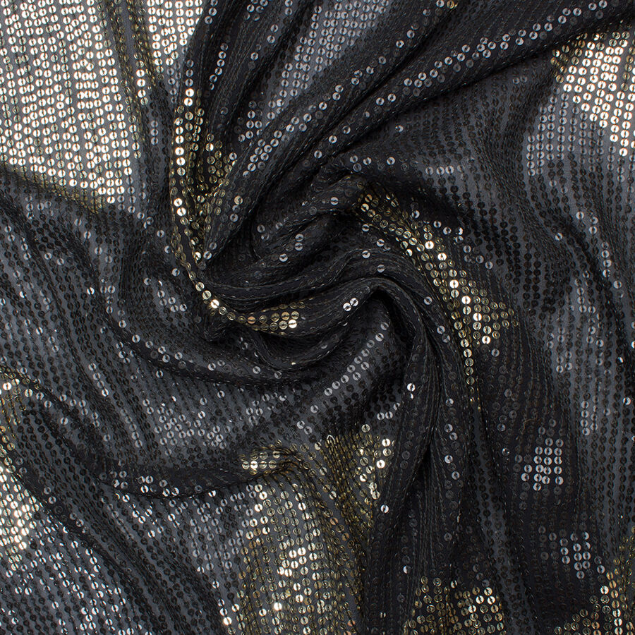 Gold 'Square' Black Sequinned Chiffon