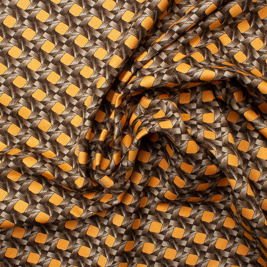 Brown & Orange 'Rattan' Printed Cotton