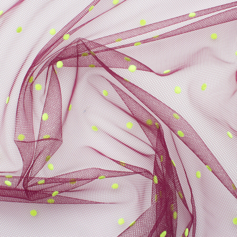 Green Flocked Spot Bordeaux Tulle