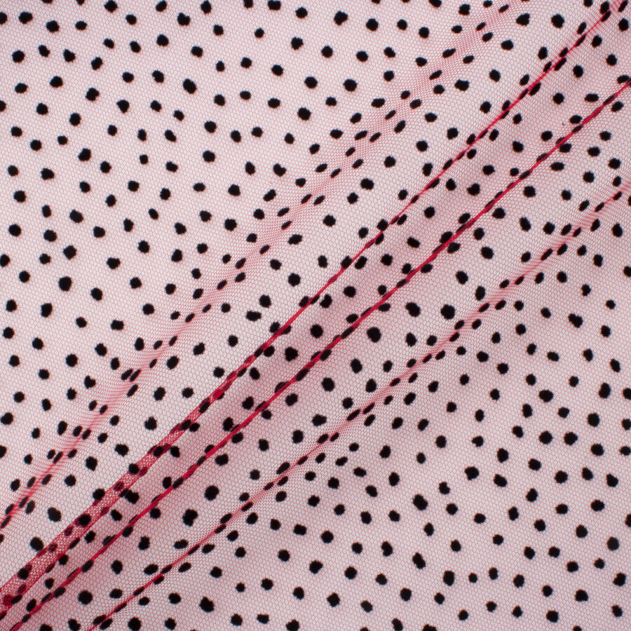 Black Flocked Spot Deep Red Tulle