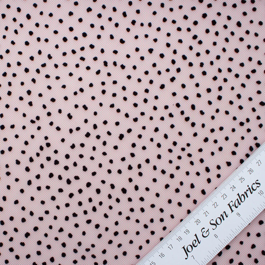 Black Flocked Spot Deep Red Tulle