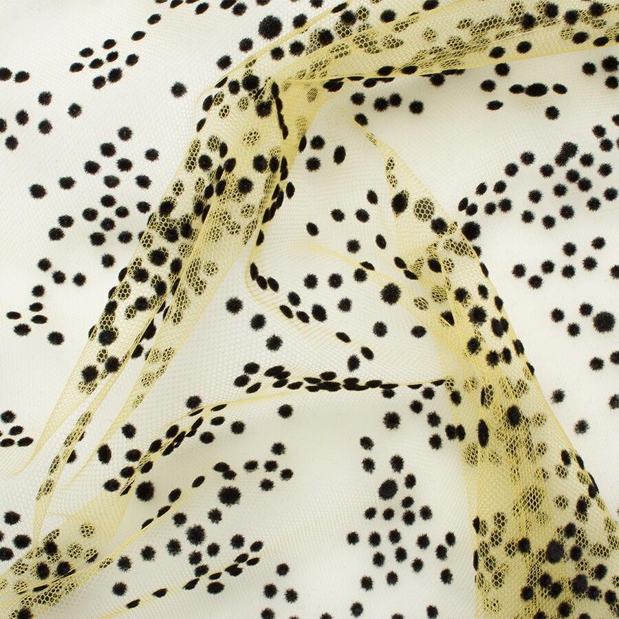 Black Flocked Spot Canary Yellow Tulle