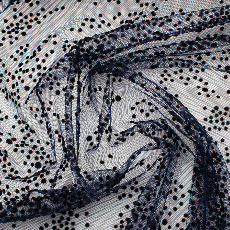 Black Flocked Spot Blue Tulle