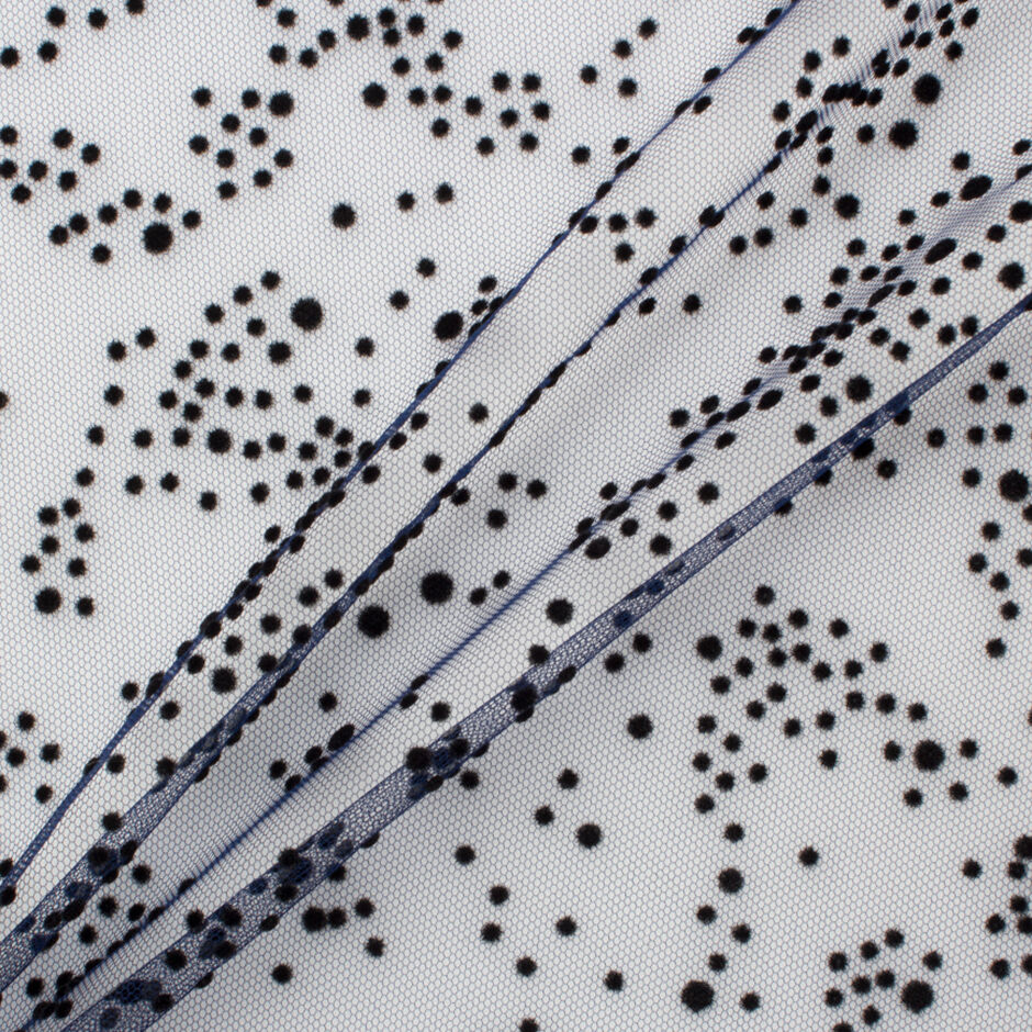 Black Flocked Spot Blue Tulle