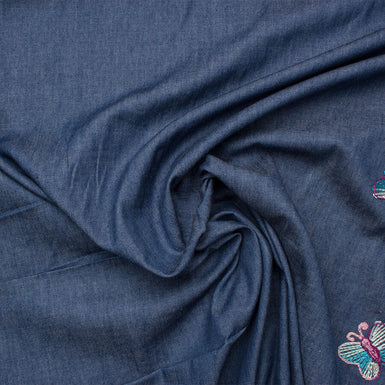 Butterfly & Floral Embroidered Blue Denim