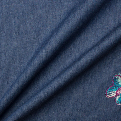 Butterfly & Floral Embroidered Blue Denim
